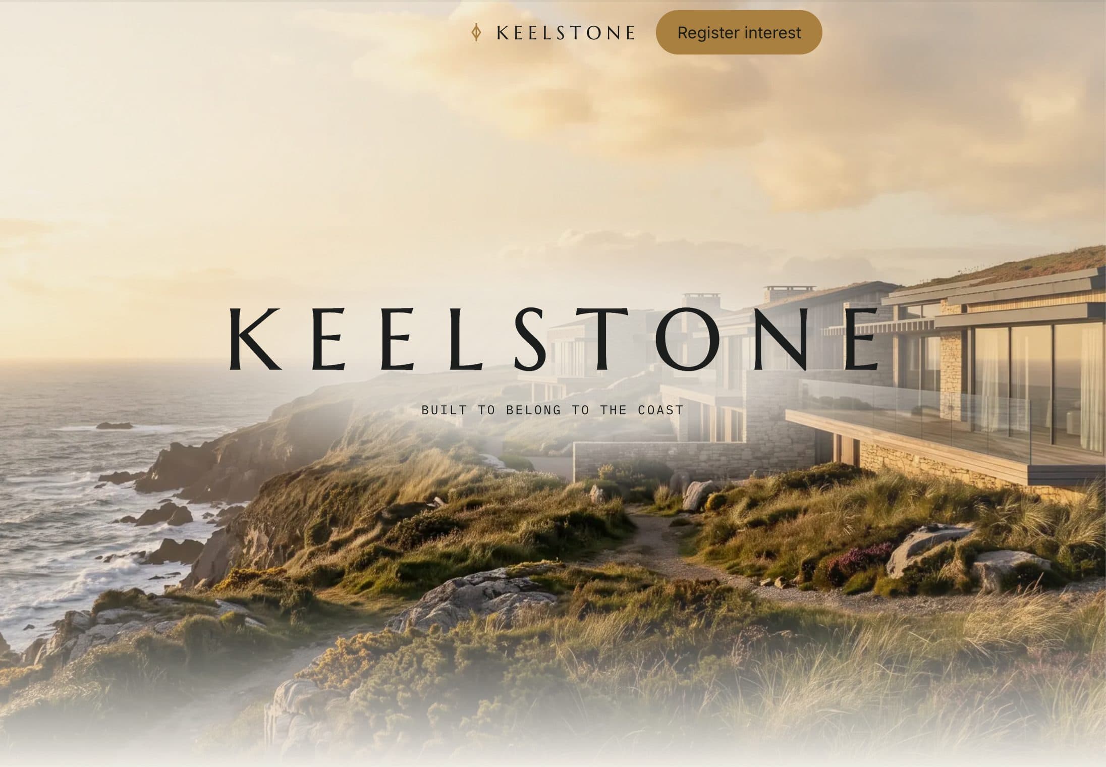 The KEELSTONE demo homepage: one clear promise, above the fold, over a full-bleed coastal photo.